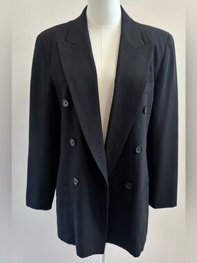 DKNY Wool Double Breasted Blazer Women’s 4 Black Career Office Jacket